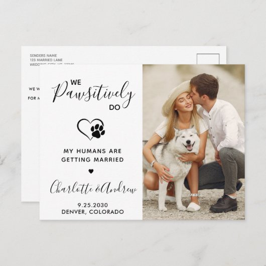 Modern Pet Wedding Photo Dog Save the Date Aankondigingskaart (Voorkant / Achterkant)