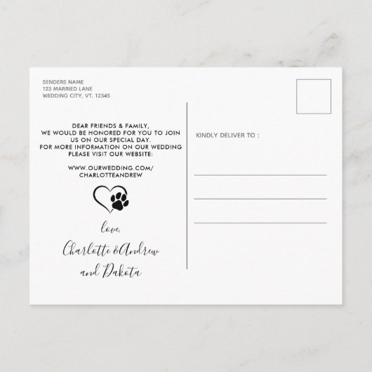 Modern Pet Wedding Photo Dog Save the Date Aankondigingskaart (Achterkant)