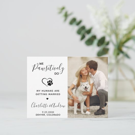 Modern Pet Wedding Photo Dog Save the Date Aankondigingskaart (Staand voorkant)