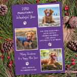 Modern Pet Year in Review Dog 3 Foto Collage Feestdagenkaart<br><div class="desc">Introductie van onze nieuwste vakantie kaarten collectie, ideaal voor dierenvrienden en huisdiereigenaren! Onze "Passively Wonderful Year" kaarten tonen je harige familieleden op een leuke, moderne en grappige manier. Deze kaarten zijn stijlvol en feestelijk, met een fotocollage van uw familie huisdieren het hele jaar door. Onze kaarten zijn ontworpen om de...</div>