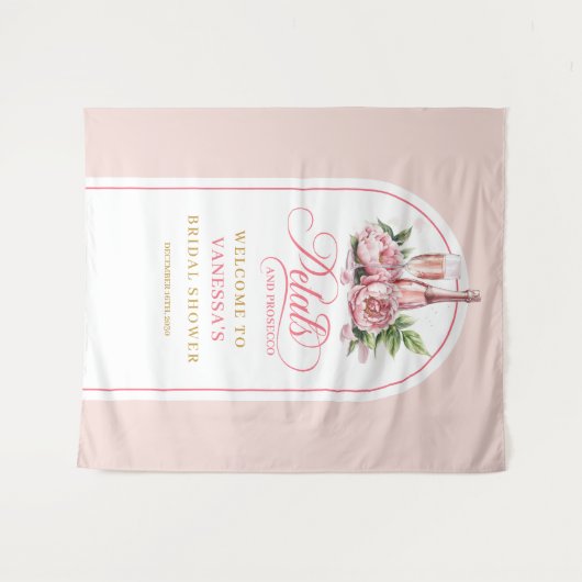 Modern petals and prosecco backdrop blush gold wandkleed (Voorkant (horizontaal))