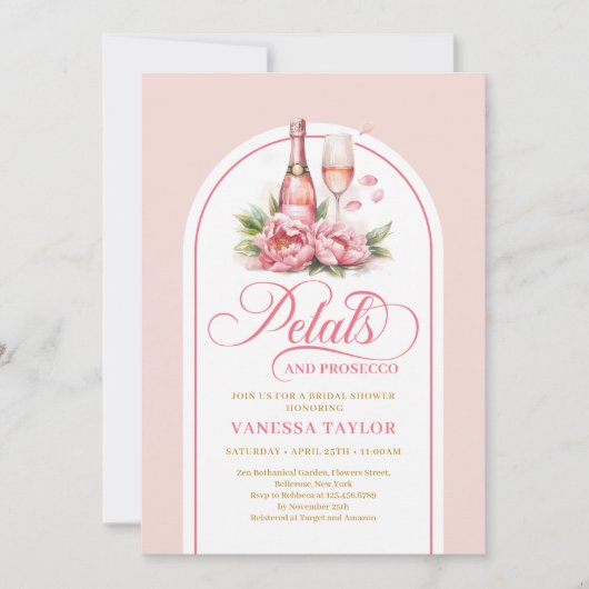 Modern petals and prosecco blush gold shower card kaart (Voorkant)