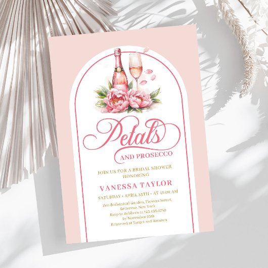 Modern petals and prosecco blush gold shower card kaart