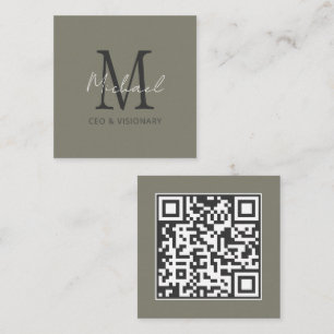 Modern Pewter Monogram QR Code Vierkante Visitekaartje