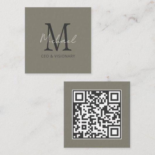 Modern Pewter Monogram QR Code Vierkante Visitekaartje (Voorkant / Achterkant)