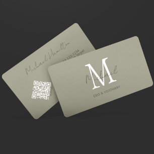 Modern Pewter Monogram QR Code Visitekaartje