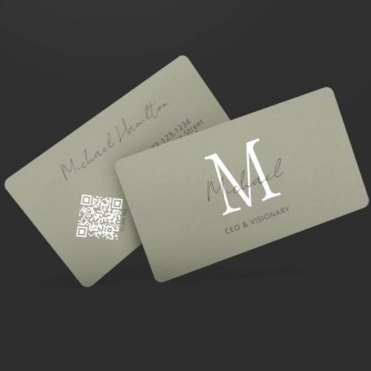 Modern Pewter Monogram QR Code Visitekaartje