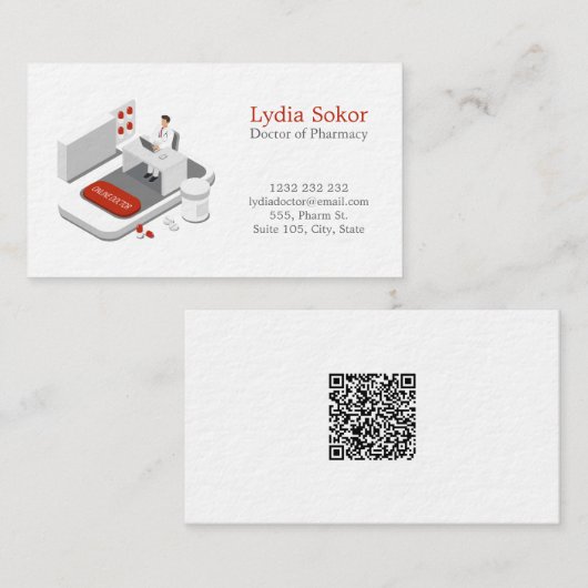 Modern Pharmacy Doctor Business Card with QR Code Visitekaartje (Voorkant / Achterkant)