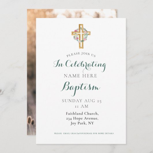Modern Photo Adult Baptism Invitation Kaart (Voorkant / Achterkant)