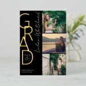 Modern Photo Afstudeerder Black Folie Uitnodiging (Staand Voorkant)