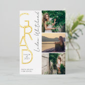 Modern Photo Afstudeerder White Folie Uitnodiging (Staand Voorkant)