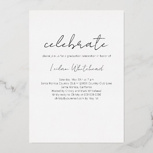 Modern Photo Afstudeerder White Folie Uitnodiging (Achterkant)