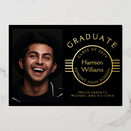 Modern Photo Afstuderen Afstuderen Gold Folie Uitnodiging (Voorkant)