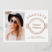 Modern Photo Afstuderen Afstuderen Roos Gold Folie Uitnodiging (Voorkant)