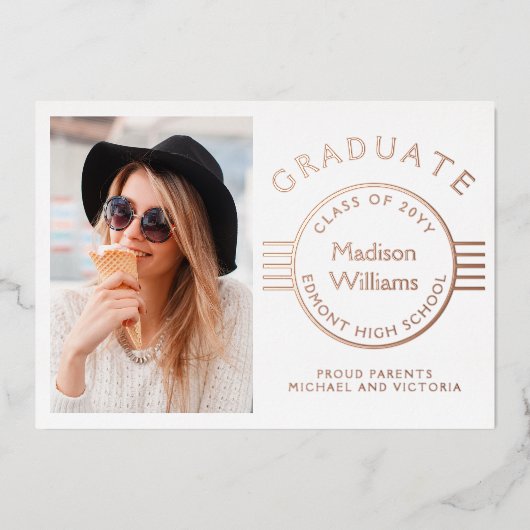 Modern Photo Afstuderen Afstuderen Roos Gold Folie Uitnodiging (Voorkant)