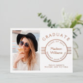 Modern Photo Afstuderen Afstuderen Roos Gold Folie Uitnodiging (Staand Voorkant)