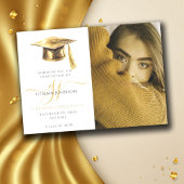 Modern Photo Afstuderen Announcement Gold Script Aankondiging