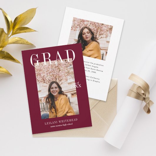 Modern Photo Afstuderen Burgundy Kaart