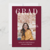 Modern Photo Afstuderen Burgundy Kaart (Voorkant)