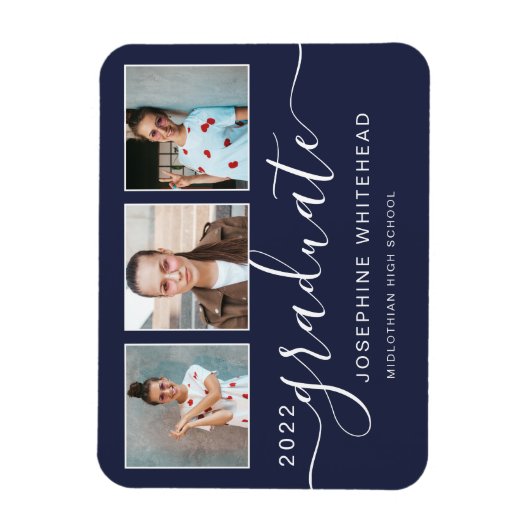 Modern Photo Afstuderen Collage 2022 Navy Blue Magneet (Verticaal)
