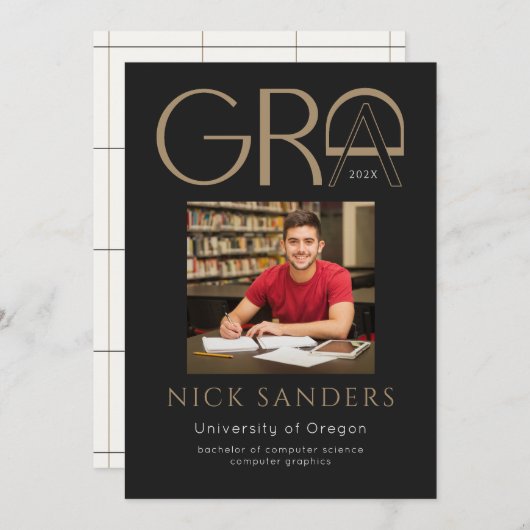 Modern Photo Afstuderen College Black Gold Aankondiging (Voorkant / Achterkant)