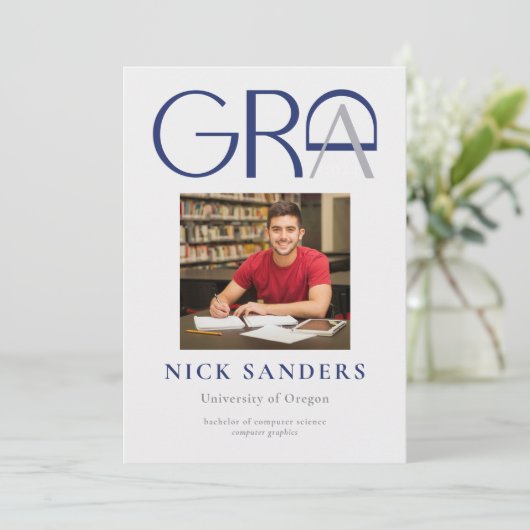 Modern Photo Afstuderen College Blue Gray Aankondiging (Staand voorkant)