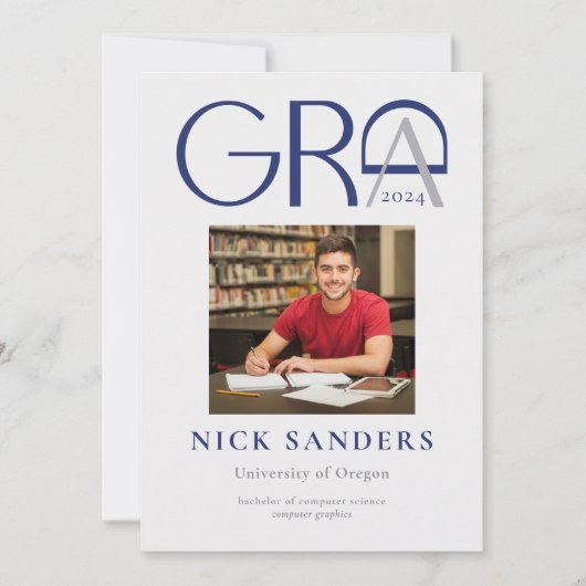 Modern Photo Afstuderen College Gray Blue Aankondiging (Voorkant)