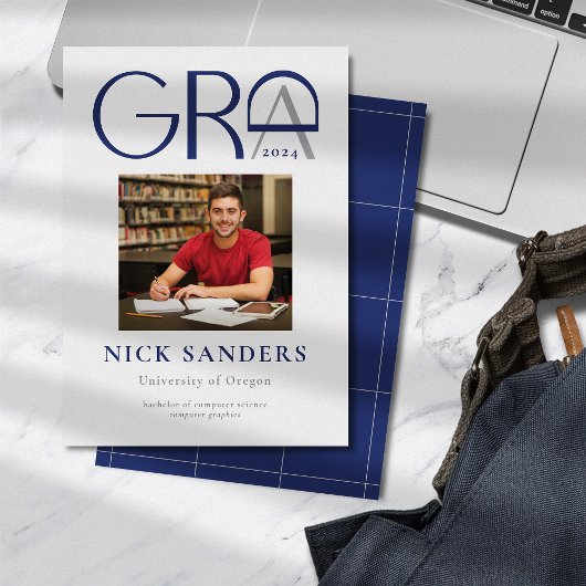 Modern Photo Afstuderen College Gray Blue Aankondiging