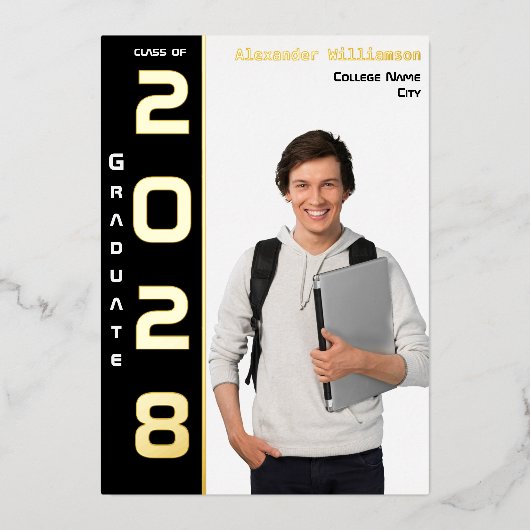 Modern Photo Afstuderen Gold Foil Aankondiging (Voorkant)