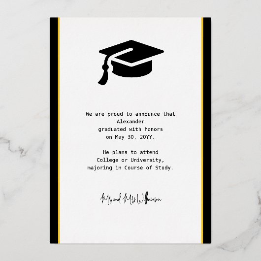 Modern Photo Afstuderen Gold Foil Aankondiging (Achterkant)