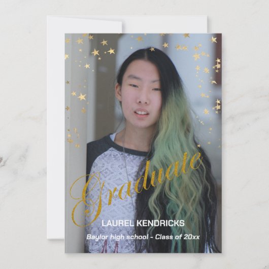 Modern Photo Afstuderen Gold Stars Party Kaart (Voorkant)