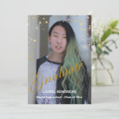Modern Photo Afstuderen Gold Stars Party Kaart (Staand voorkant)