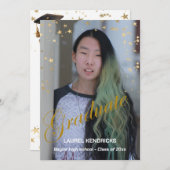Modern Photo Afstuderen Gold Stars Party Kaart (Voorkant / Achterkant)