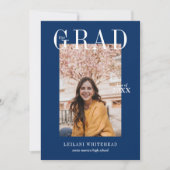 Modern Photo Afstuderen Navy Blue Kaart (Voorkant)