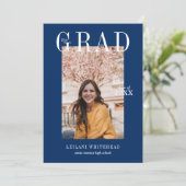 Modern Photo Afstuderen Navy Blue Kaart (Staand voorkant)
