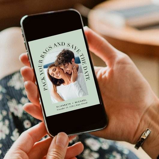 Modern Photo Arch Destination Sage Wedding Save The Date