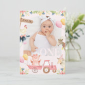 Modern Photo Arch Roze Tractor Boerderij 1e Verjaa Kaart (Staand voorkant)