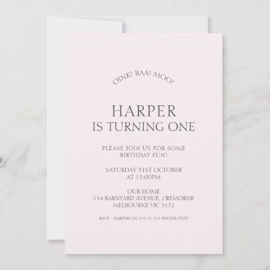 Modern Photo Arch Roze Tractor Boerderij 1e Verjaa Kaart (Achterkant)