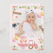 Modern Photo Arch Roze Tractor Boerderij 1e Verjaa Kaart (Voorkant / Achterkant)