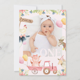 Modern Photo Arch Roze Tractor Boerderij 1e Verjaa Kaart