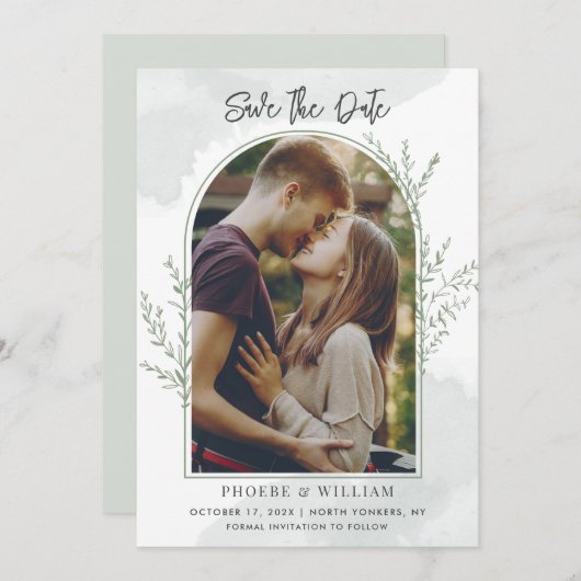 Modern Photo Arch Script Bruiloft Save The Date (Voorkant / Achterkant)