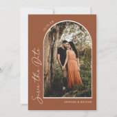 Modern Photo Arch Terracotta Wedding Save The Date (Voorkant)