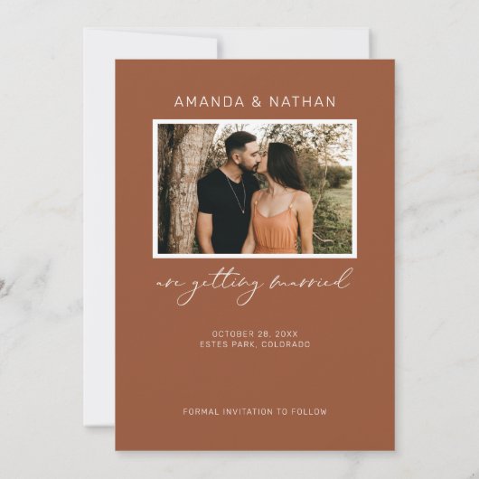 Modern Photo Arch Terracotta Wedding Save The Date (Achterkant)