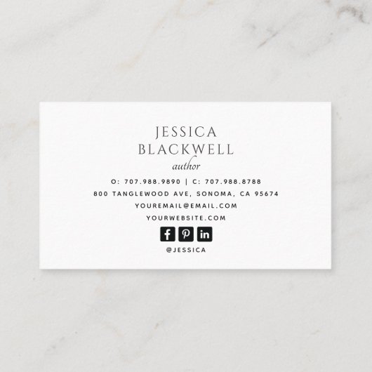 Modern Photo Author Writer Business Card Visitekaartje (Achterkant)