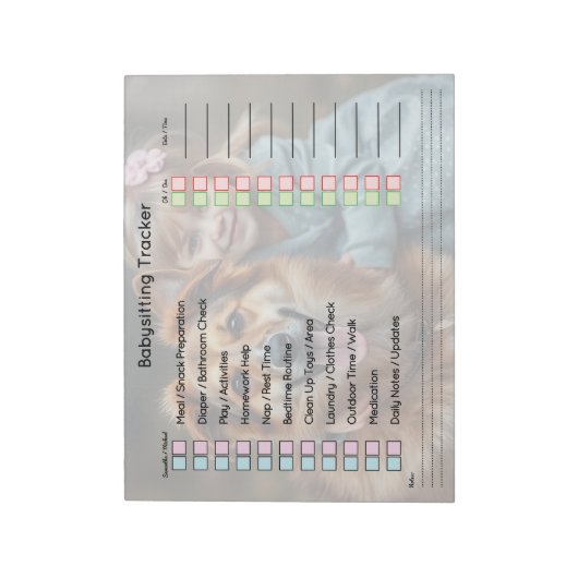 Modern Photo Babysitting Tracker Task Planner Notitieblok (Linkerzijde)