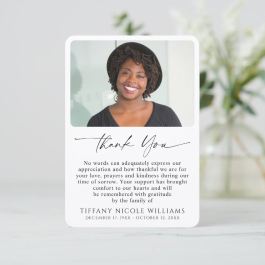 Modern Photo Bereavement Sympathy Funeral Photo Bedankkaart (Staand voorkant)
