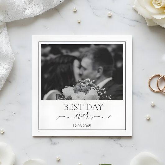 Modern Photo Best Day Ever Wedding Custom Napkin Servet