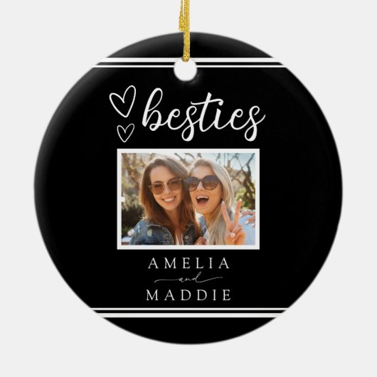 Modern Photo Besties Hearts Black and White Keramisch Ornament (Achterkant)