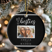 Modern Photo Besties Hearts Black and White Keramisch Ornament