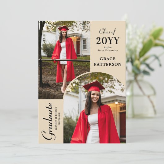 Modern Photo Black Cream Afstuderen Aankondiging (Staand voorkant)